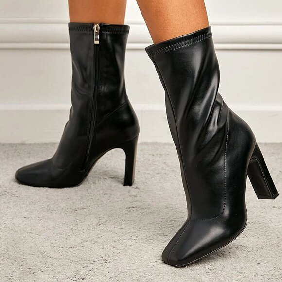 SHEIN Side Zip Chunky Heeled Classic Boot Size 38 - Picture 10 of 11